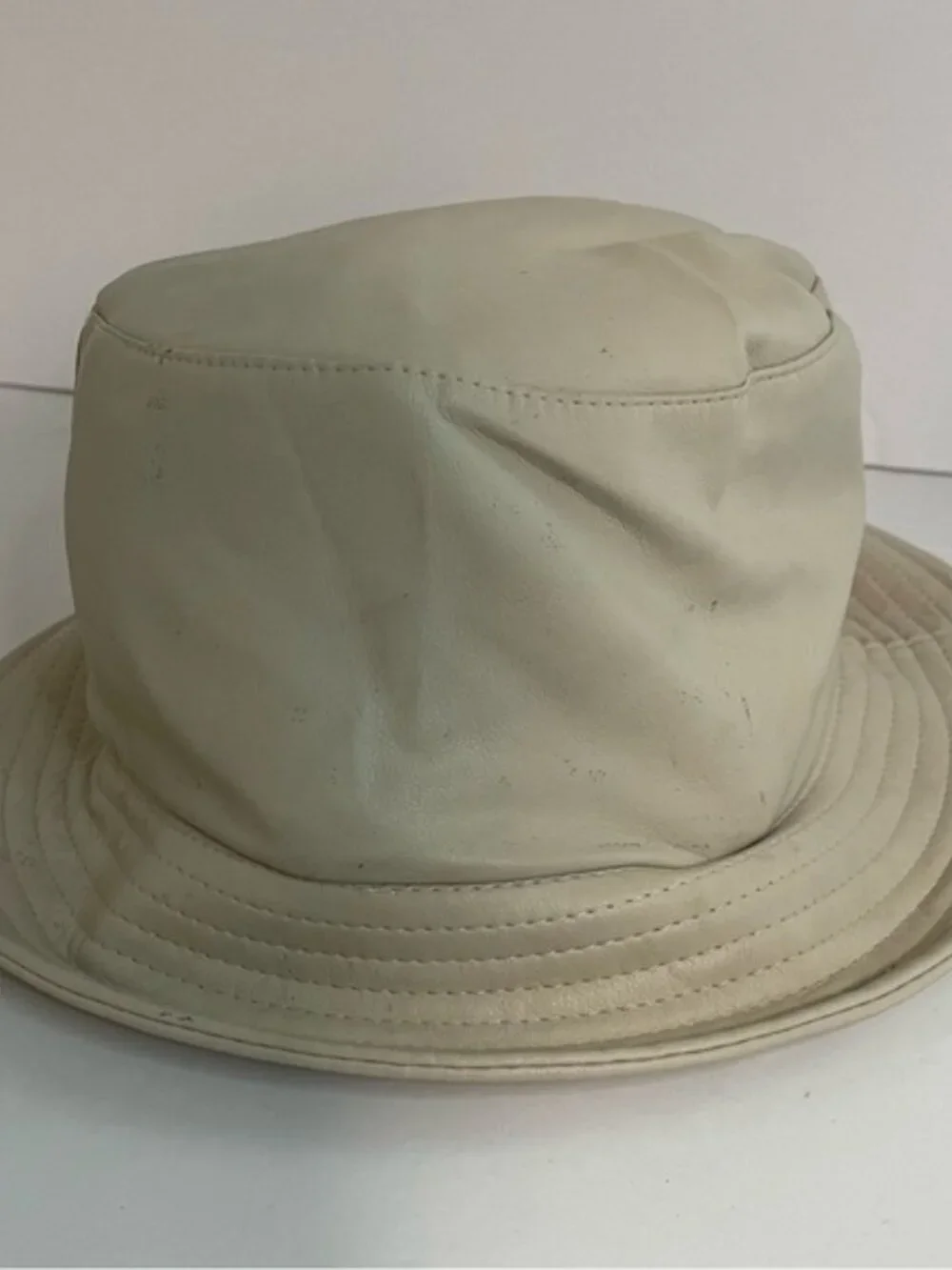 David and Young Beige Vegan Faux Leather Bucket  Hat